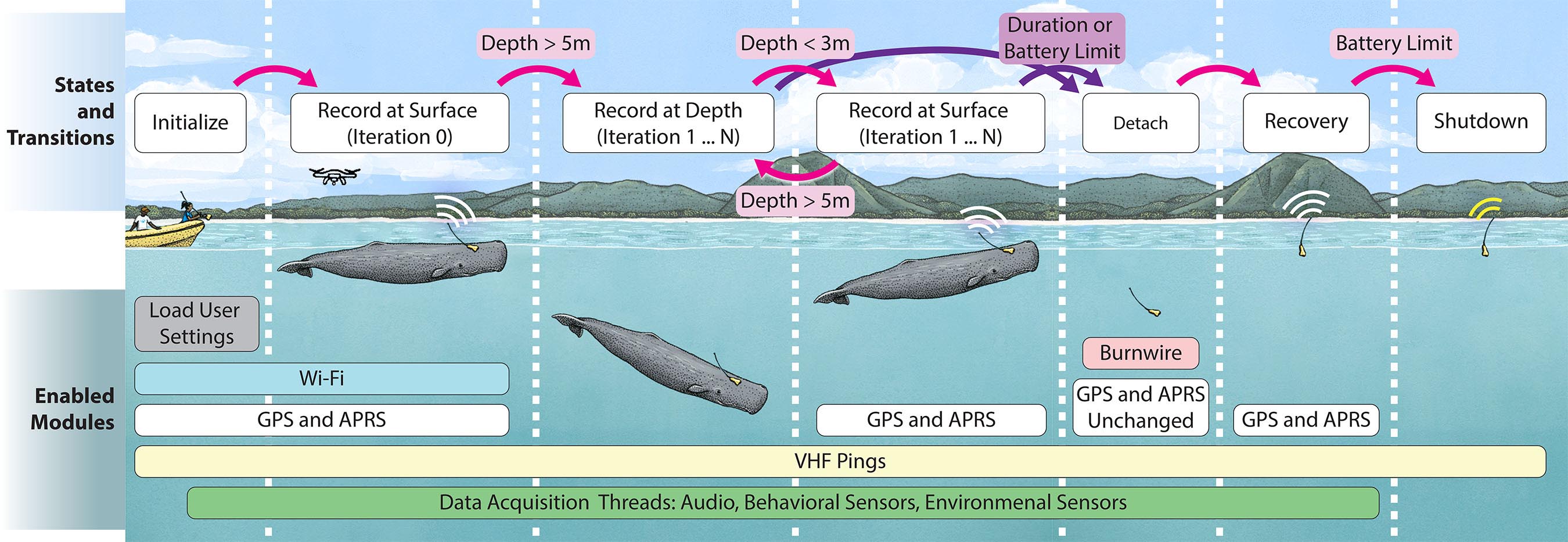 The CETI tag state machine overview