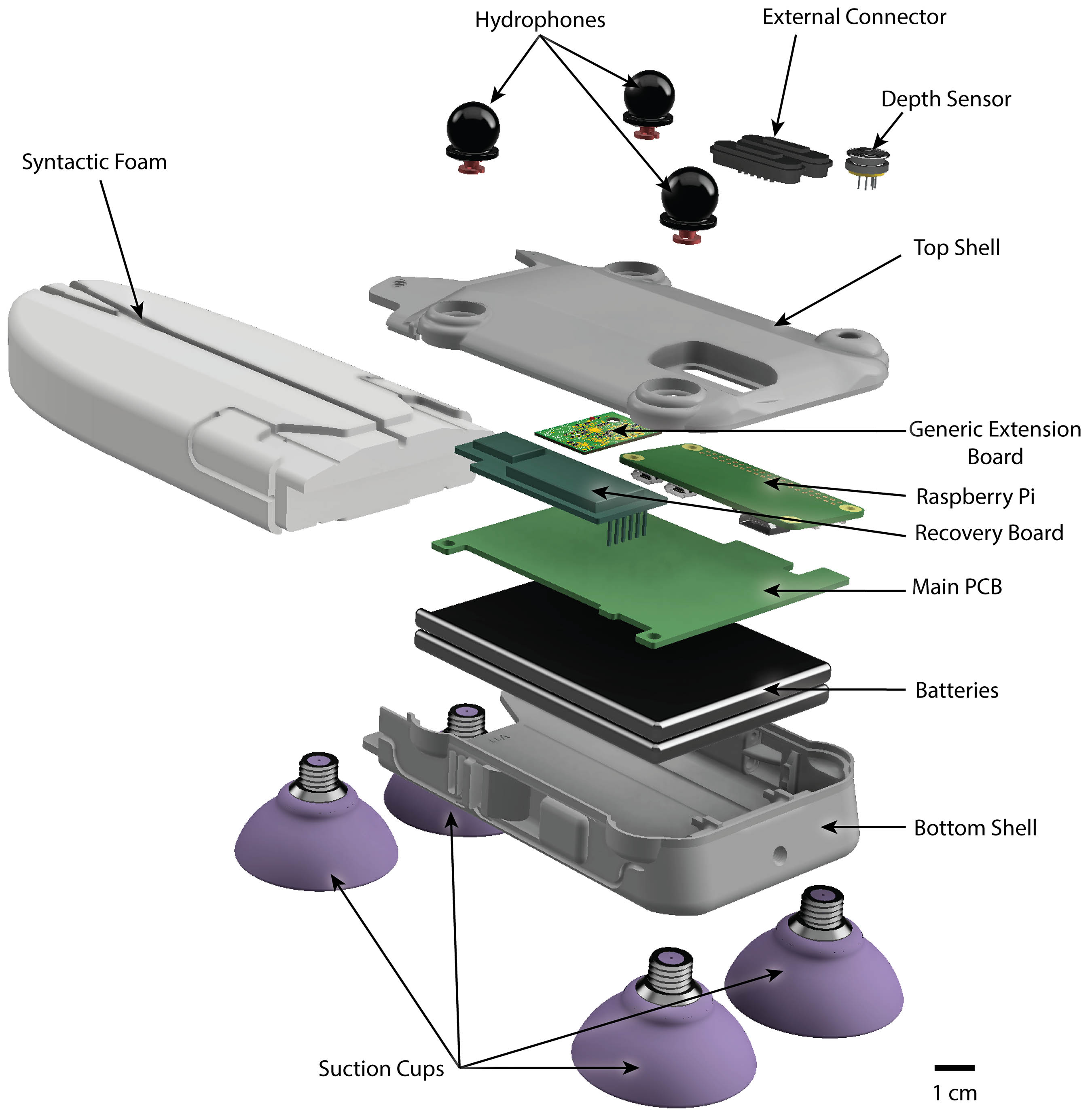 Exploded view of the CETI Tag main components